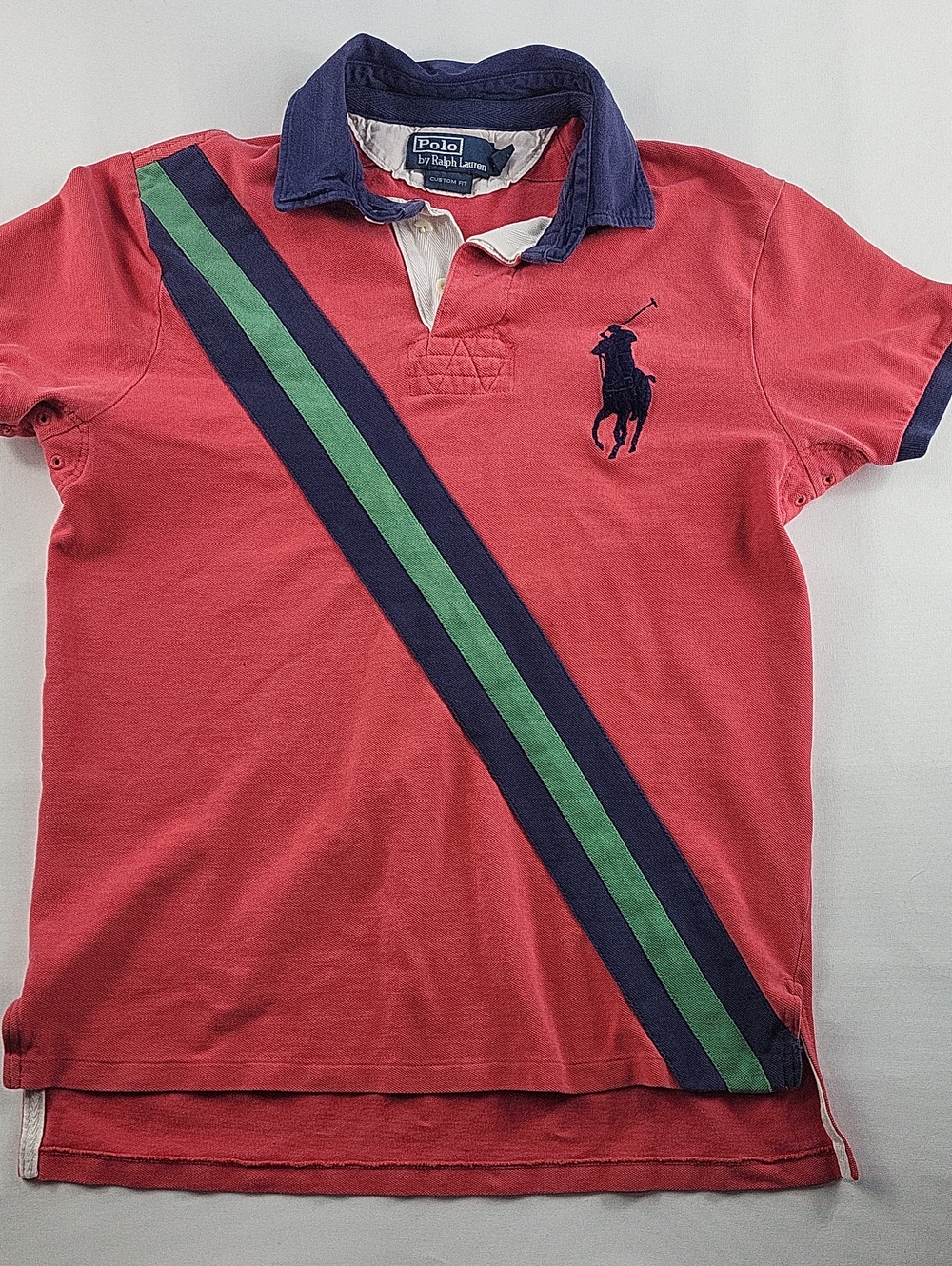 Polo Ralph Lauren Big Pony Diagonal Stripe Polo Shirt Red / Green